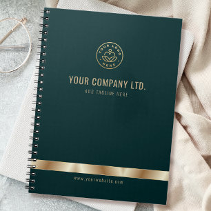 Custom Logo Elegant Green Gold Notebook
