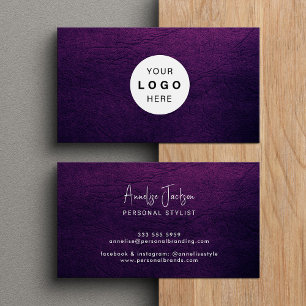 Custom logo elegant luxury purple leather  business card