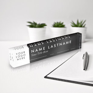 Custom Logo Elegant Minimalist Black White Acrylic Nameplate