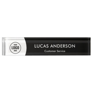 Custom Logo Elegant Modern Minimalist Black White  Nameplate