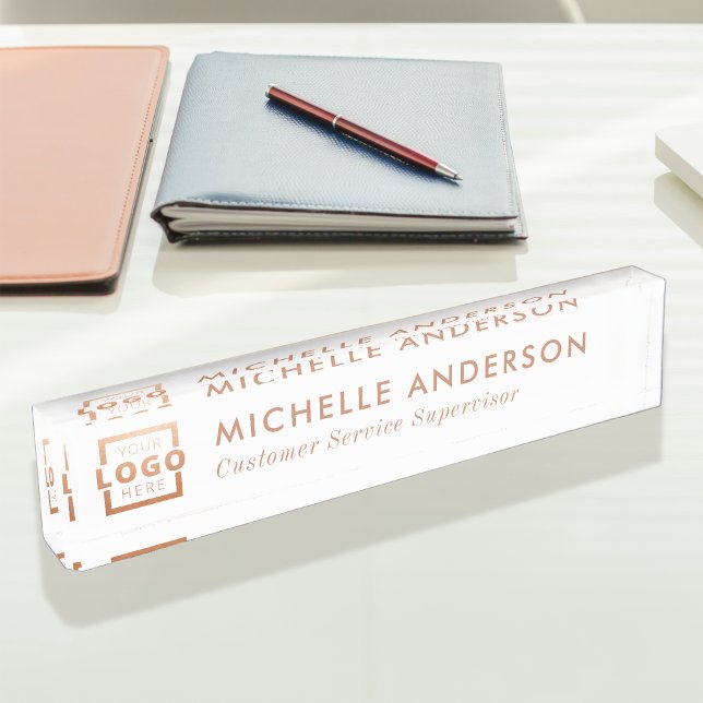 Custom Logo Elegant Modern Minimalist Rose Gold Nameplate (Creator Uploaded)