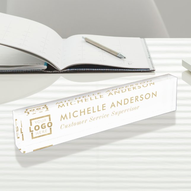 Custom Logo Elegant Modern Minimalist White Gold Nameplate (Creator Uploaded)
