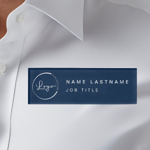 Custom Logo Elegant Navy Blue Magnet Title Name Tag