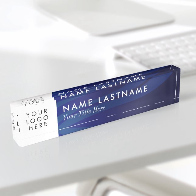 Custom Logo Elegant Navy Blue Waves White Nameplate (Creator Uploaded)