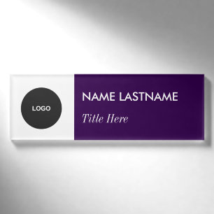 Custom Logo Elegant Navy Purple White Magnet Title Name Tag