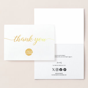 Custom Logo Elegant Script Social Icons business Foil Card