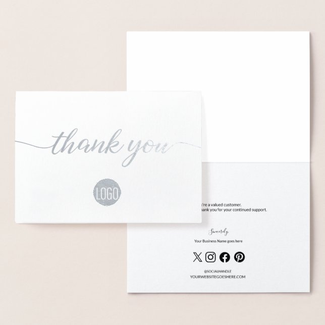 Custom Logo Elegant Script Social Icons business Foil Card (Display)