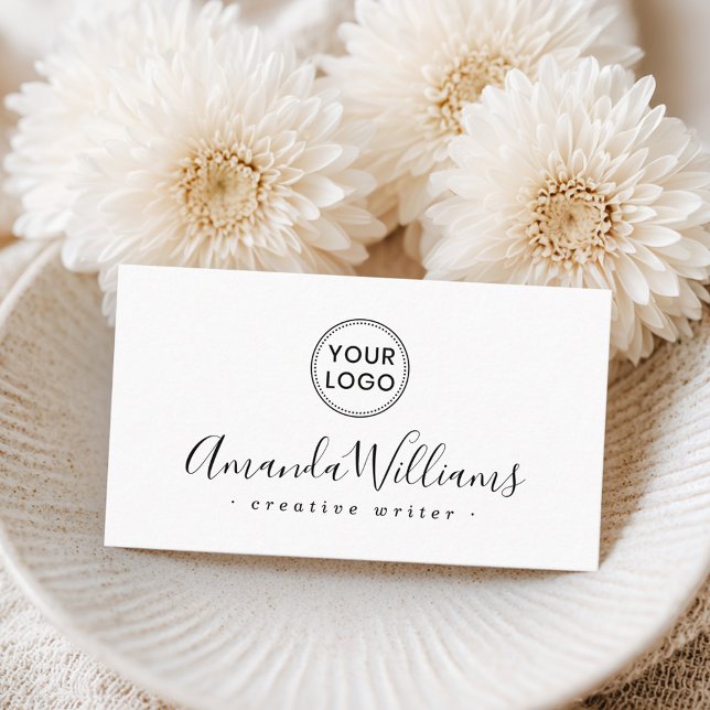 Custom logo elegant script white business card (Custom logo elegant script white business card)