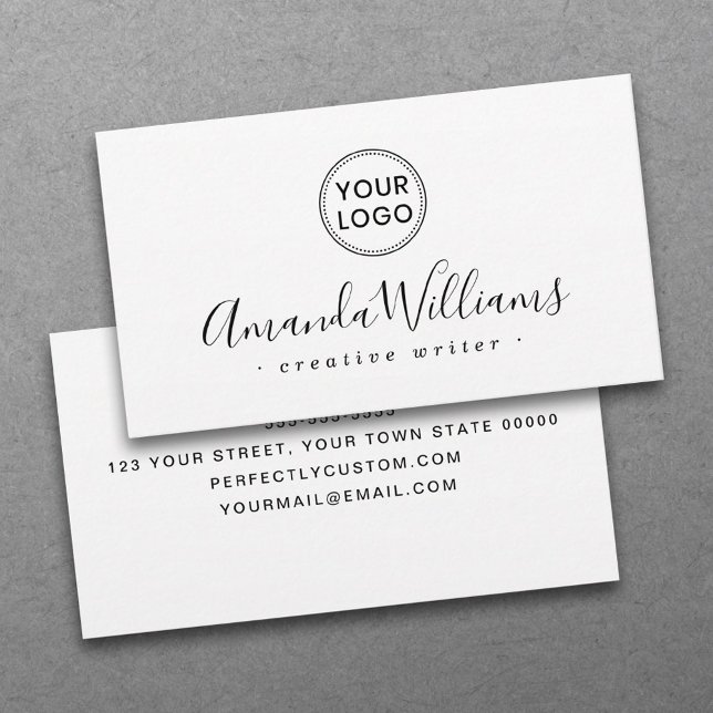 Custom logo elegant script white business card (Creator Uploaded)
