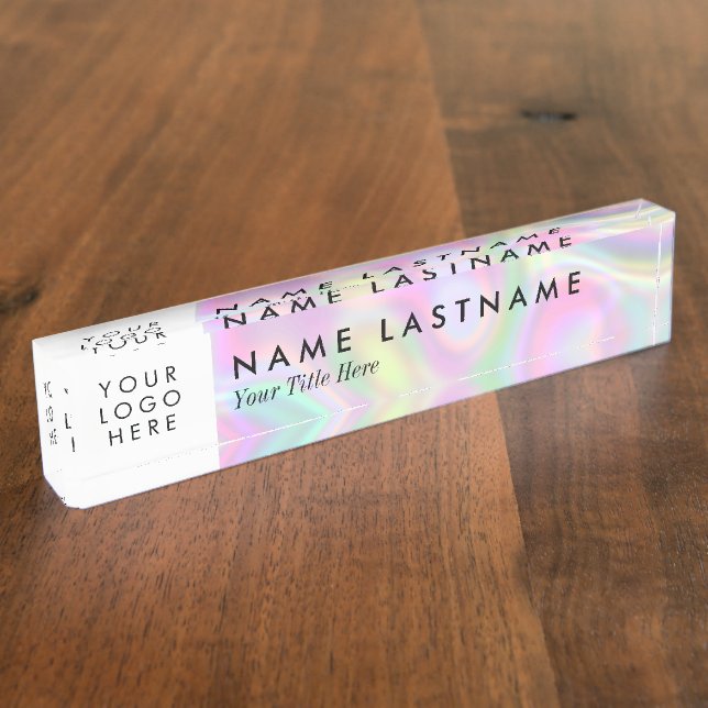 Custom Logo Elegant Simple Minimalist Holographic Nameplate (Side)