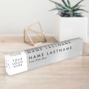 Custom Logo Elegant Simple Minimalist Light Grey Nameplate