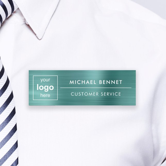 Custom Logo Emerald Green Professional Business Name Tag (Custom Logo Emerald Green Professional Business Name Tag)