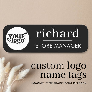 Custom Logo Employee Black Magnetic Or Safety Pin Name Tag