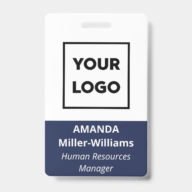 Custom Logo Employee Bold White Navy Blue Name ID Badge (Front)