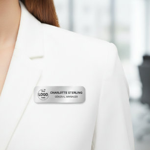 Custom Logo Employee Faux Silver Magnetic Safety  Name Tag