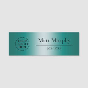 Custom Logo Employee ID Green Teal Name Tag
