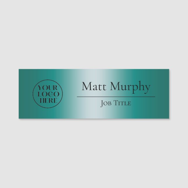 Custom Logo Employee ID Green Teal Name Tag (Front)