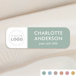 Custom Logo Employee Job Title Green Business Name Tag