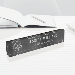 Custom Logo Employee Luxury Faux Brushed Black Nameplate