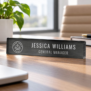 Custom Logo Employee Luxury Faux Brushed Black Nameplate