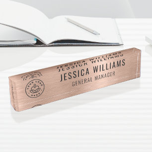 Custom Logo Employee Luxury Faux Brushed Rose Gold Nameplate