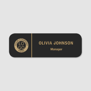 Custom Logo Employee Magnetic Black Gold Company Name Tag