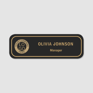 Custom Logo Employee Magnetic Black Gold Company Name Tag