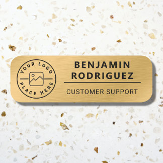 Custom Logo Employee Magnetic Faux Gold Name Tag
