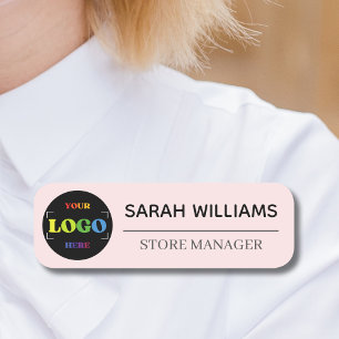 Custom Logo Employee Magnetic Or Safety Pin Pink Name Tag