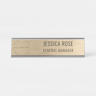 Custom Logo Employee Magnetic Safety Pin Faux Gold Desk Name Plate