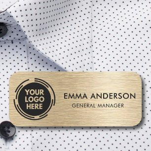 Custom Logo Employee Magnetic Safety Pin Faux Gold Name Tag