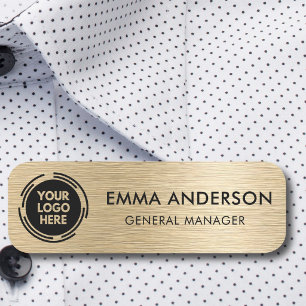 Custom Logo Employee Magnetic Safety Pin Faux Gold Name Tag