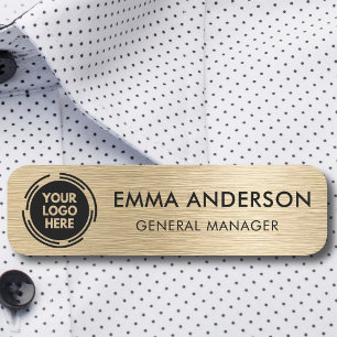 Custom Logo Employee Magnetic Safety Pin Faux Gold Name Tag