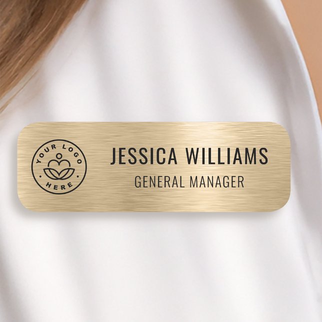 Custom Logo Employee Magnetic Safety Pin Faux Gold Name Tag (Creator Uploaded)