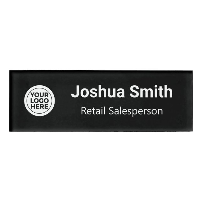 Custom Logo Employee Modern Black Name Tag (Front)
