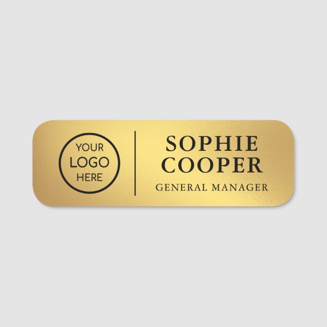 Custom Logo Employee Name Faux Gold Tag (Front)