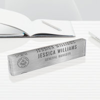 Custom Logo Employee Name Luxe Faux Brushed Silver