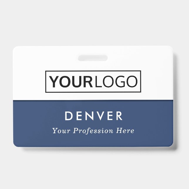 Custom logo employee name title blue white id badge (Front)