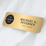 Custom logo employee name title gold magnetic tag<br><div class="desc">Elegant minimalist modern business corporate executive staff professional identification magnetic or safety pin name tag template with custom company logo over a faux gold metallic gradient background.              Easy to personalise with your details.</div>