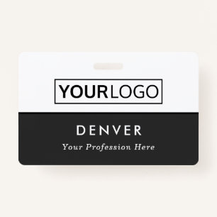 Custom logo employee name title grey and white id ID badge