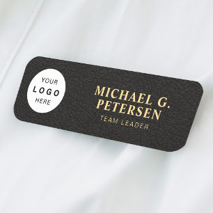 Custom logo employee name title leather magnetic tag