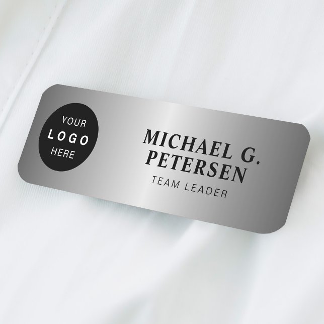Custom logo employee name title silver magnetic tag (Creator Uploaded)
