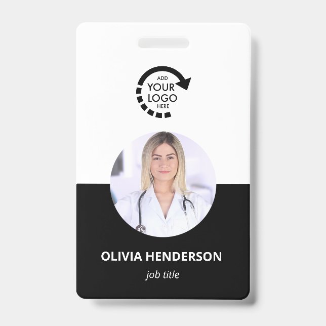 Custom Logo Employee Photo ID | Modern Black Badge (Front)