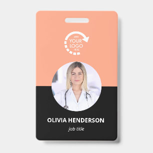 Custom Logo Employee Photo ID Peachy Coral Badge