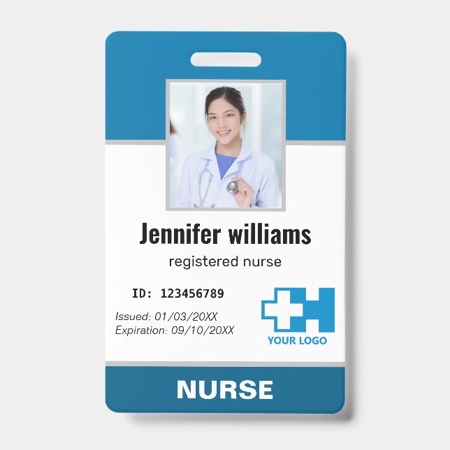 Custom Logo Employee Photo Name Nurse elegant ID  Badge (Front)