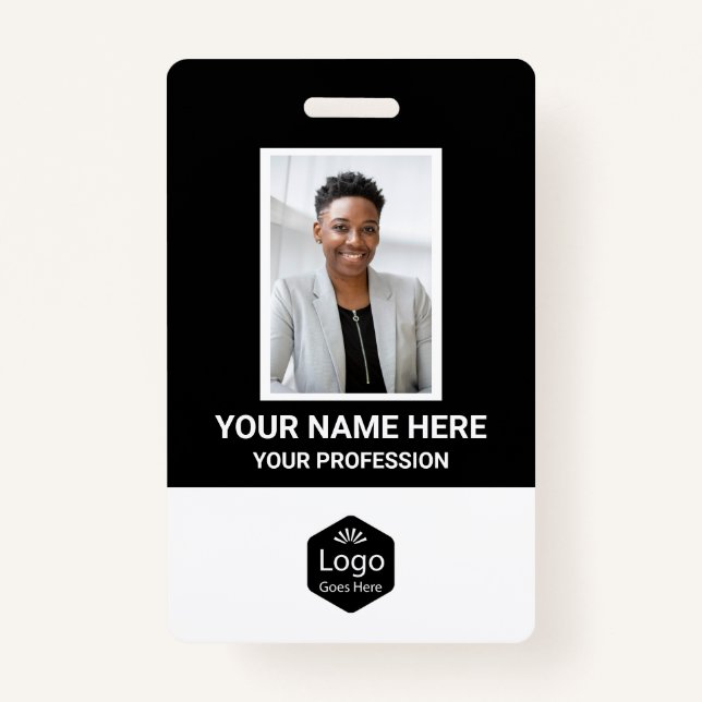 Custom Logo Employee Photo Personalised Black ID Badge (Front)