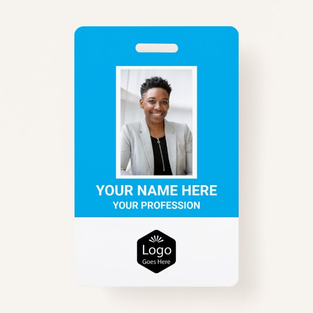 Custom Logo Employee Photo Personalised Blue ID Badge (Front)