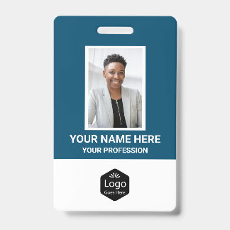 Custom Logo Employee Photo Personalised Blue ID Badge