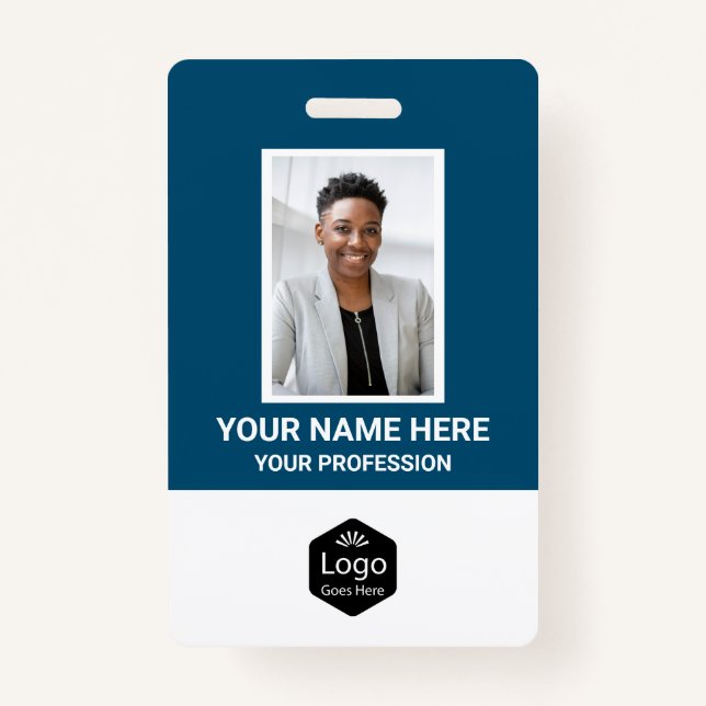 Custom Logo Employee Photo Personalised Blue ID Badge (Front)