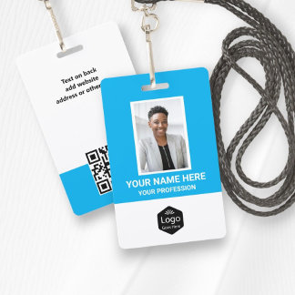 Custom Logo Employee Photo Personalised Blue ID Badge